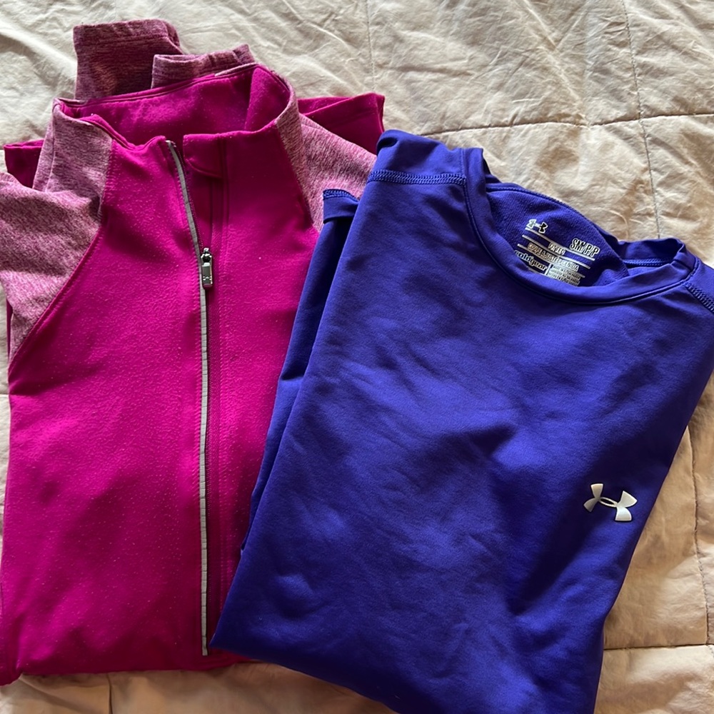 Pair of Under Armour Warm Workout, Running Tops, Long-Sleeve, Heat Gear